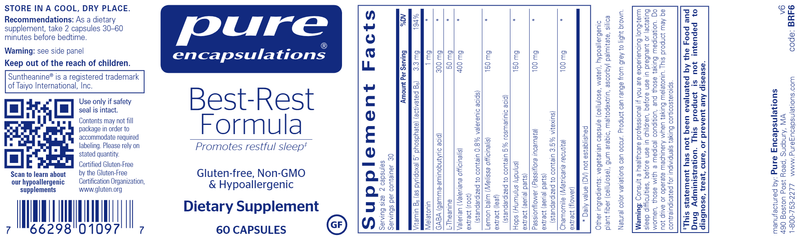 Best-Rest Formula 60 Caps Pure Encapsulations Label