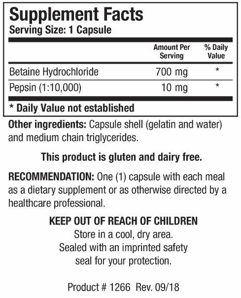 Betaine Plus HP (Biotics Research) Supplement Facts