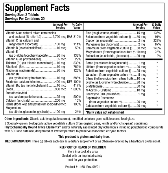 Bio-Multi Plus Iron Free (Biotics Research) Supplement Facts