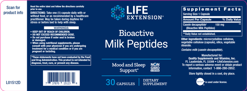 Bioactive Milk Peptides (Life Extension) Label