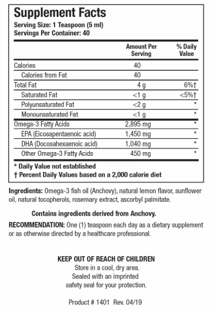 Biomega-3 Liquid (Biotics Research) Supplement Facts