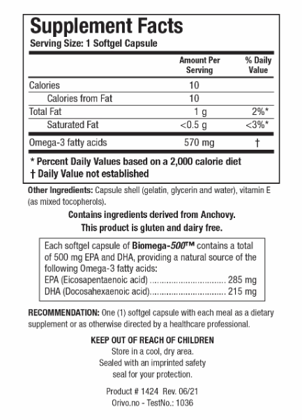 Biomega-500 (Biotics Research) Supplement Facts