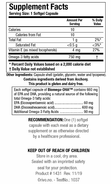 Biomega-DHA (Biotics Research) Supplement Facts