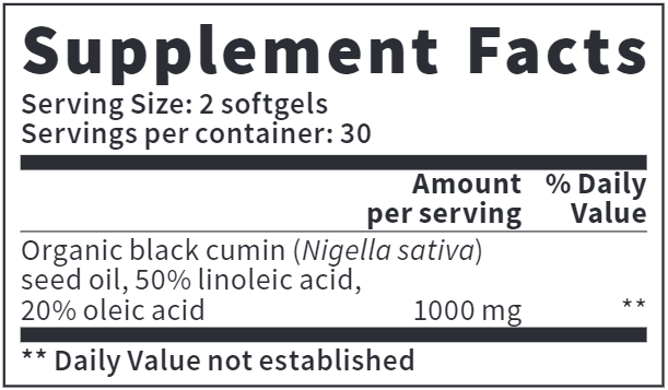 Black Cumin Seed Oil (Vitazan Pro) Supplement Facts