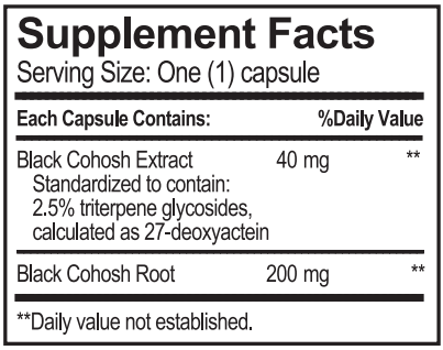 Black Cohosh Extract Progena Supplement Facts