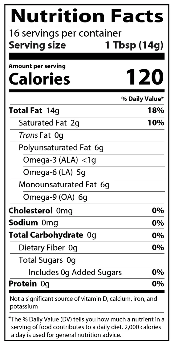 Black Sesame Seed Oil Organic (Foods Alive) Nutrition Facts