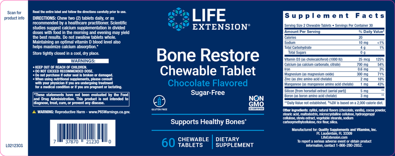 Bone Restore Chewable Tablets (Chocolate) (Life Extension) Label