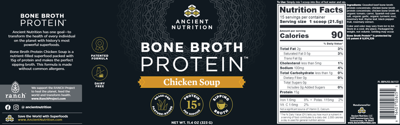 Bone Broth Protein - Chicken Soup (Ancient Nutrition) Label