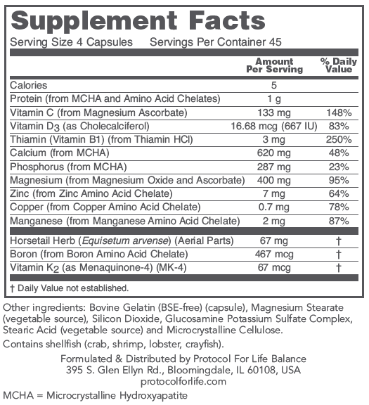 Bone Support Formula (Protocol for Life Balance) Supplement Facts