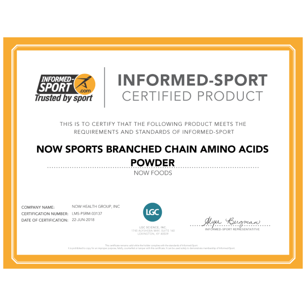 Branched Chain Amino Acid Powder (NOW) Certificate