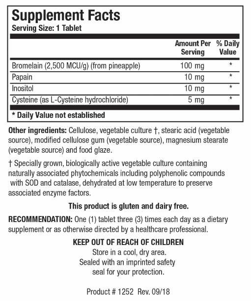 Bromelain Plus (Biotics Research) Supplement Facts