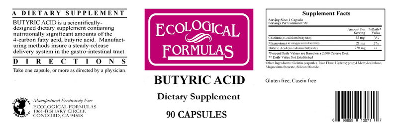 Butyric Acid (Ecological Formulas) Label