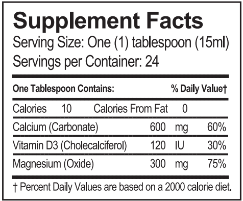 Calcium | Magnesium | Vitamin D Liquid Progena Supplement Facts