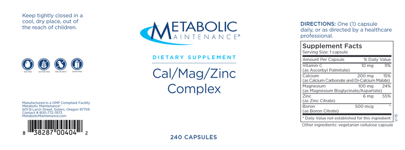 Cal/Mag/Zinc Complex (Metabolic Maintenance) Label