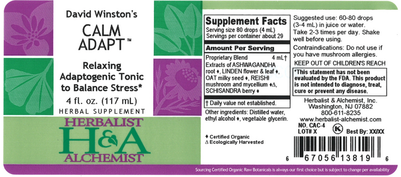 Calm Adapt (Herbalist Alchemist) Label