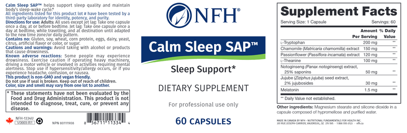 Calm Sleep SAP (NFH Nutritional Fundamentals) Label