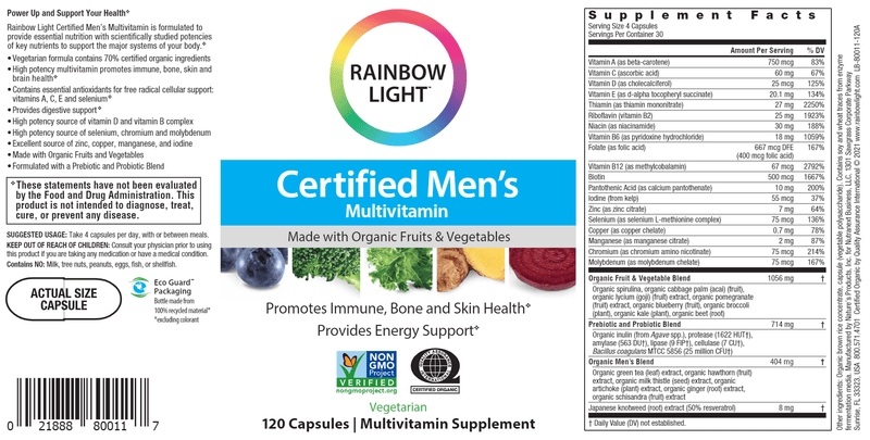 Certified Mens Multivitamin (Rainbow Light Nutrition) Label