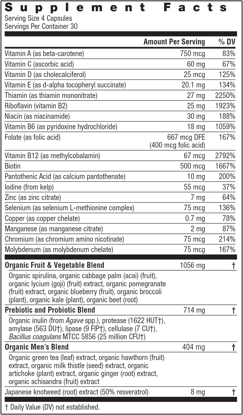 Certified Mens Multivitamin (Rainbow Light Nutrition) Supplement Facts