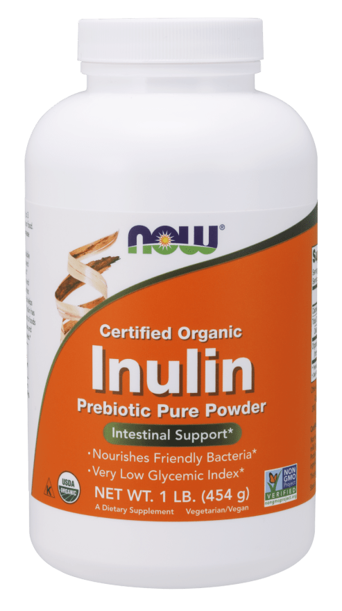 Certified Organic Inulin Prebiotic Pure Powder (NOW) Front