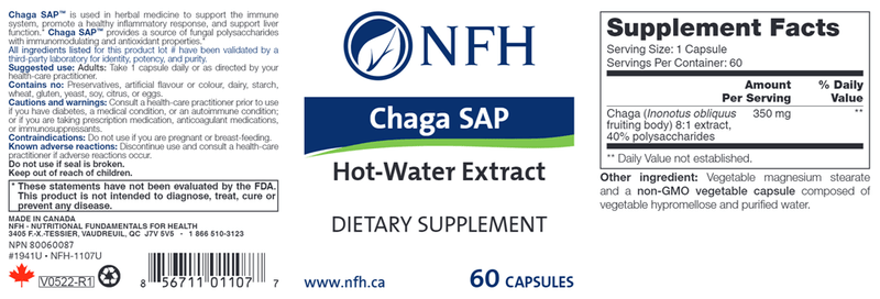 Chaga SAP (NFH Nutritional Fundamentals) Label