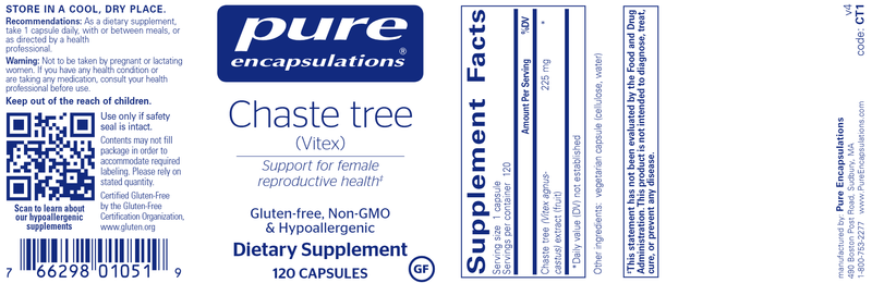 Chaste Tree (Vitex) 120 Caps (Pure Encapsulations) Label