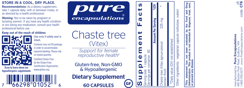 Chaste Tree (Vitex) 60 Caps (Pure Encapsulations) Label