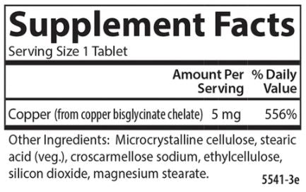 Chelated Copper 5 mg (Carlson Labs) Supplement Facts