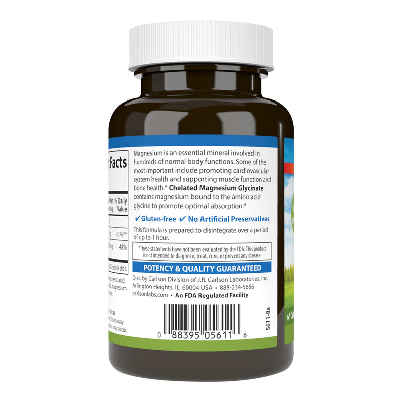 Chelated Magnesium 200 mg (Carlson Labs) Side-1