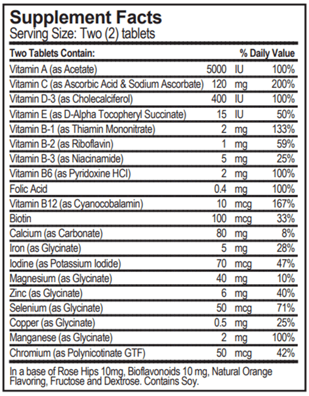 Children's Chewable Vita-Mins Progena Supplement Facts