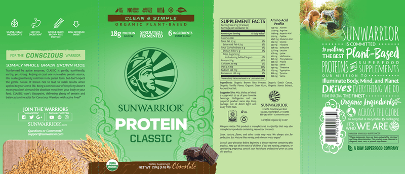 Classic Protein Chocolate (Sunwarrior) Label