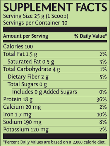 Classic Protein Chocolate (Sunwarrior) Supplement Facts