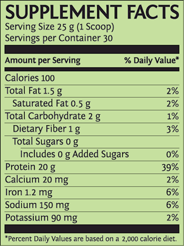 Classic Protein Vanilla (Sunwarrior) Supplement Facts