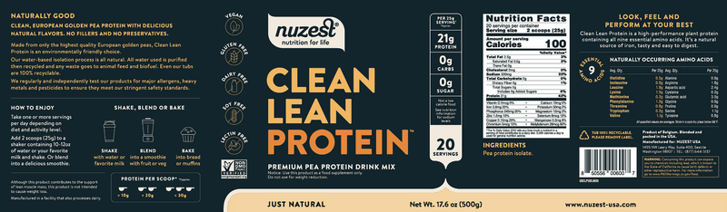 Clean Lean Protein Just Natural 17.6oz NuZest Label