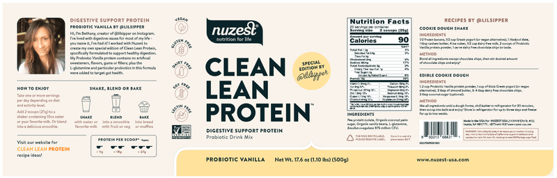 Clean Lean Protein Probiotic Vanilla NuZest Label