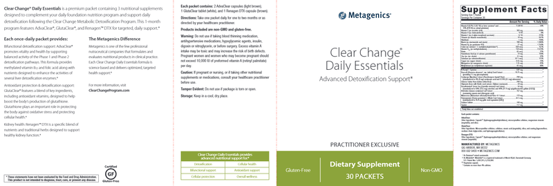 Clear Change Daily Essentials (Metagenics) Label