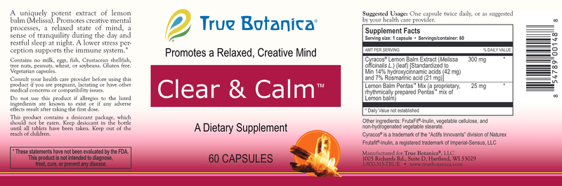 Clear & Calm (True Botanica) Label