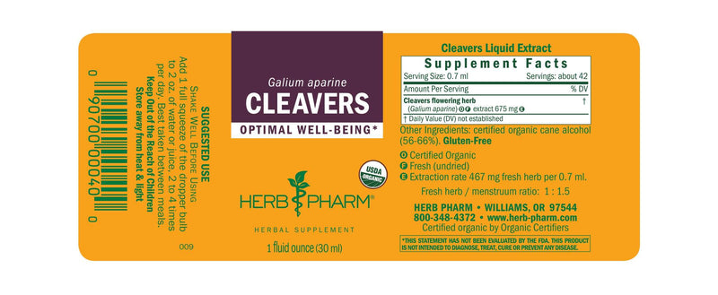 Cleavers/Galium aparine (Herb Pharm) Label