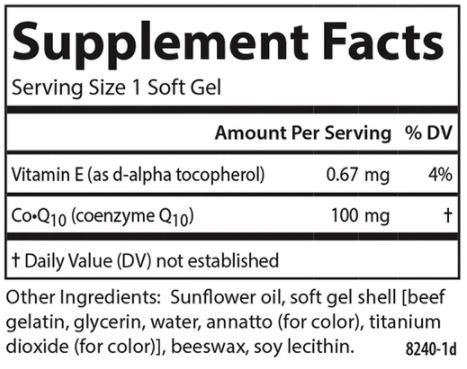 CoQ10 100 mg (Carlson Labs) Supplement Facts