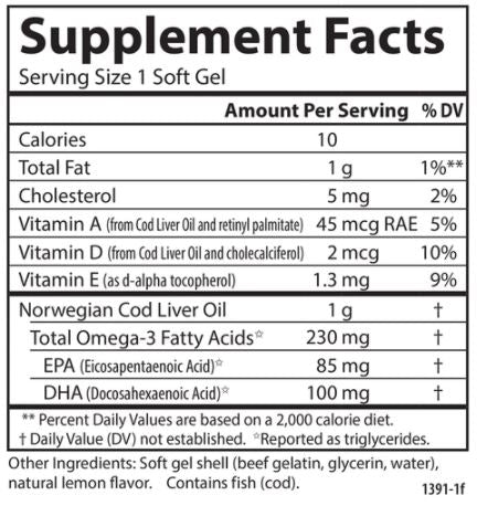 Cod Liver Oil Low Vitamin A (Carlson Labs) Supplement Facts