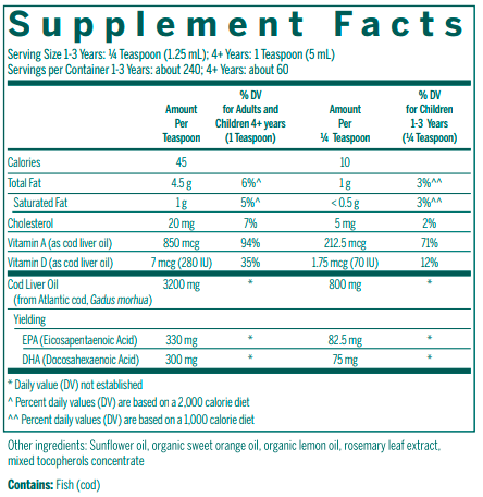 Cod Liver Oil Forte 500ml Genestra Supplement Facts