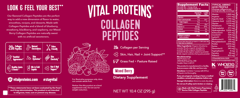 Collagen Peptides Mixed Berry (Vital Proteins) Label