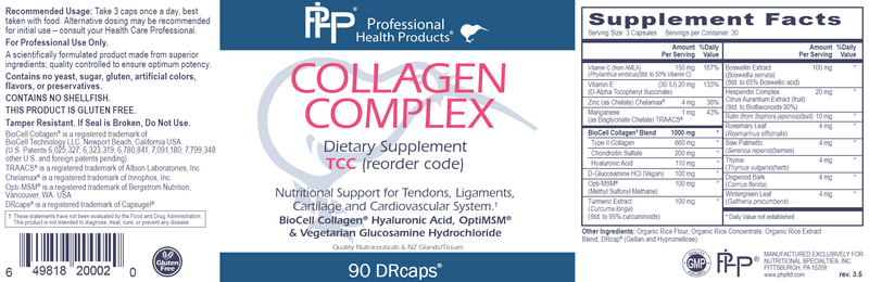 Collagen Complex Professional Health Products Label