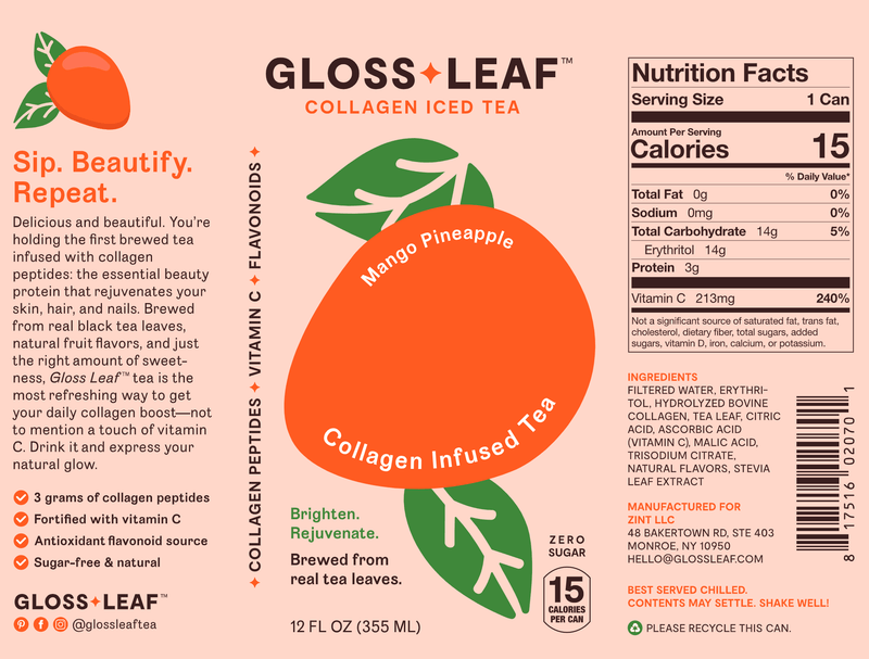 Collagen Iced Tea - Mango Pineapple (Gloss Leaf) Label