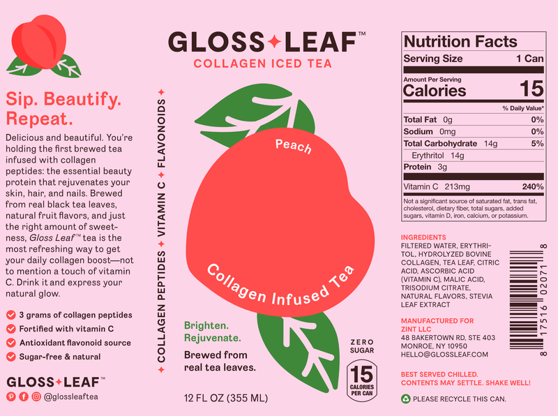 Collagen Iced Tea - Peach (Gloss Leaf) Label