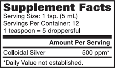 Colloidal Silver 500PPM Dropper (Natural Path Silver Wings) 2oz Supplement Facts