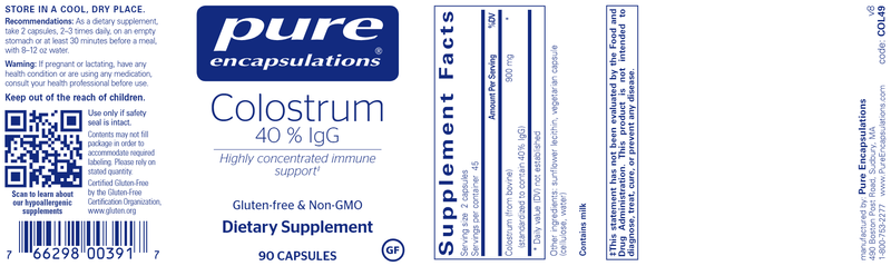 Colostrum [40% IgG] (Pure Encapsulations) Label
