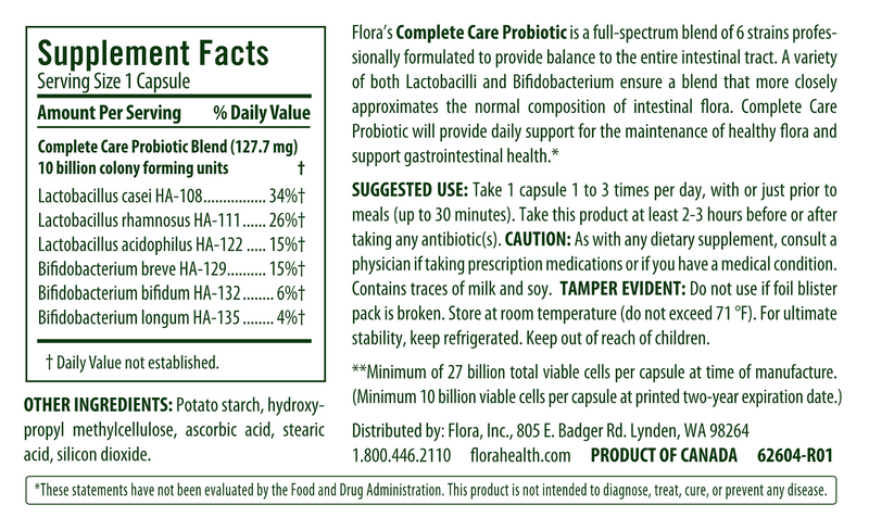 Complete Care Probiotic (Flora) Label