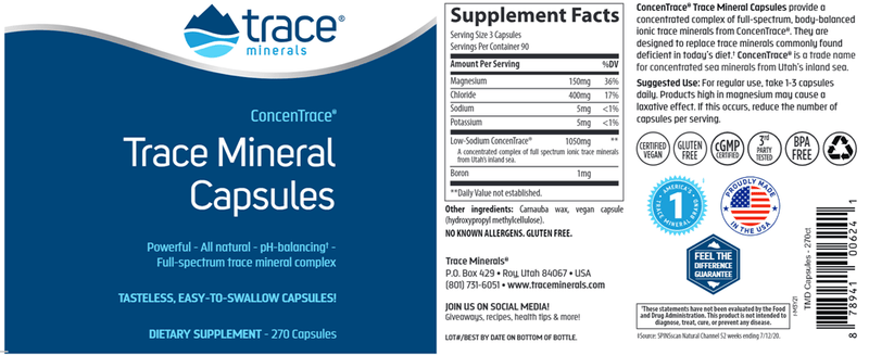 Concentrace Trace Mineral 270ct Trace Minerals Research label