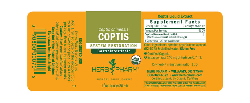 Coptis/Coptis chinensis (Herb Pharm) Label