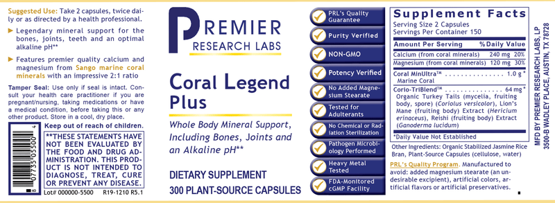 Coral Legend Plus Premier 300ct (Premier Research Labs) Label